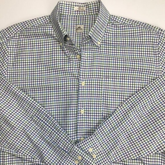 Peter Millar Men Large 100% Cotton White Multi-Color Plaid Shirt - Picture 1 of 6